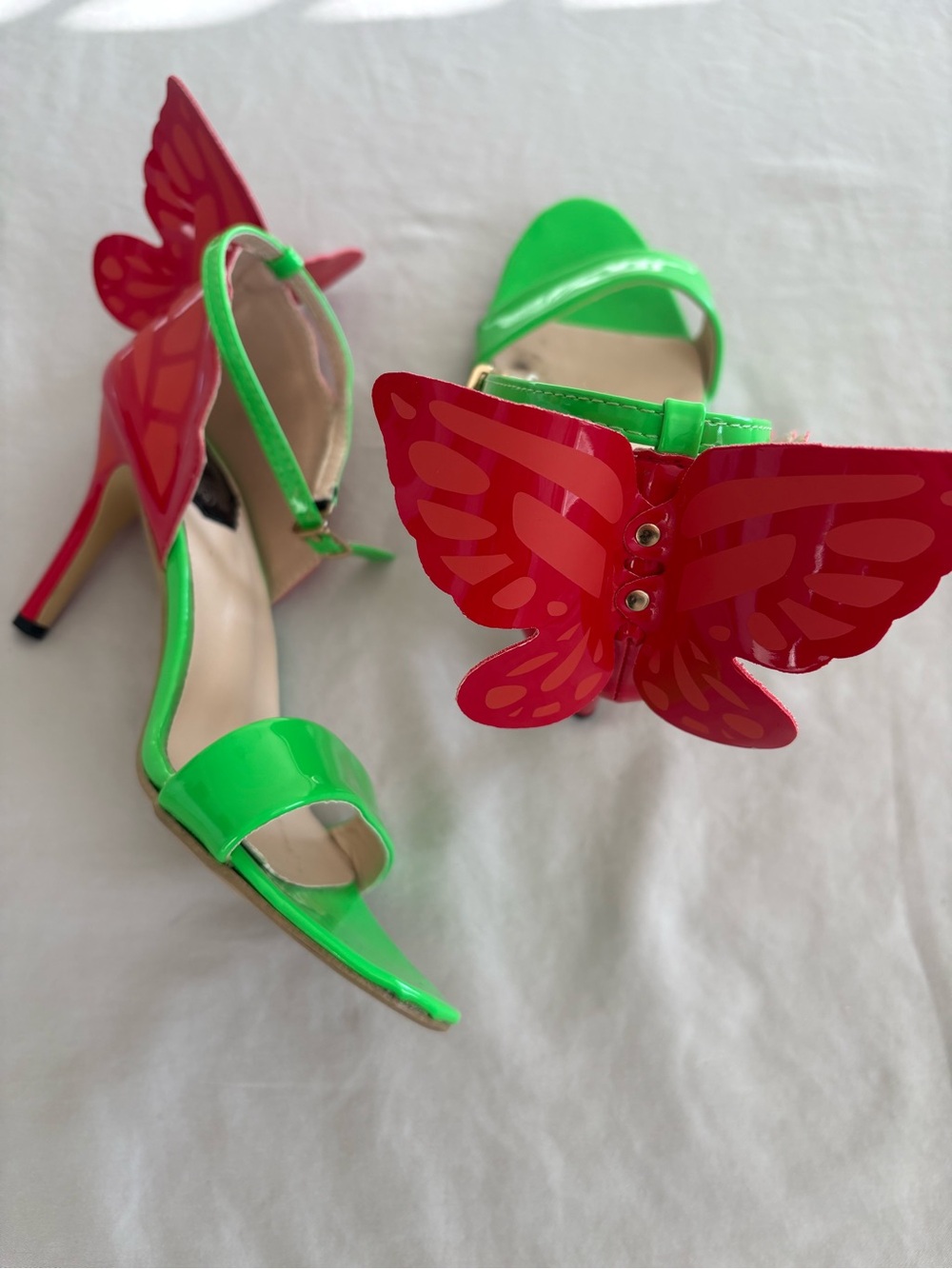 Hai Yue Li Butterfly Heels EU 40 Neon Green Red Statement Shoes